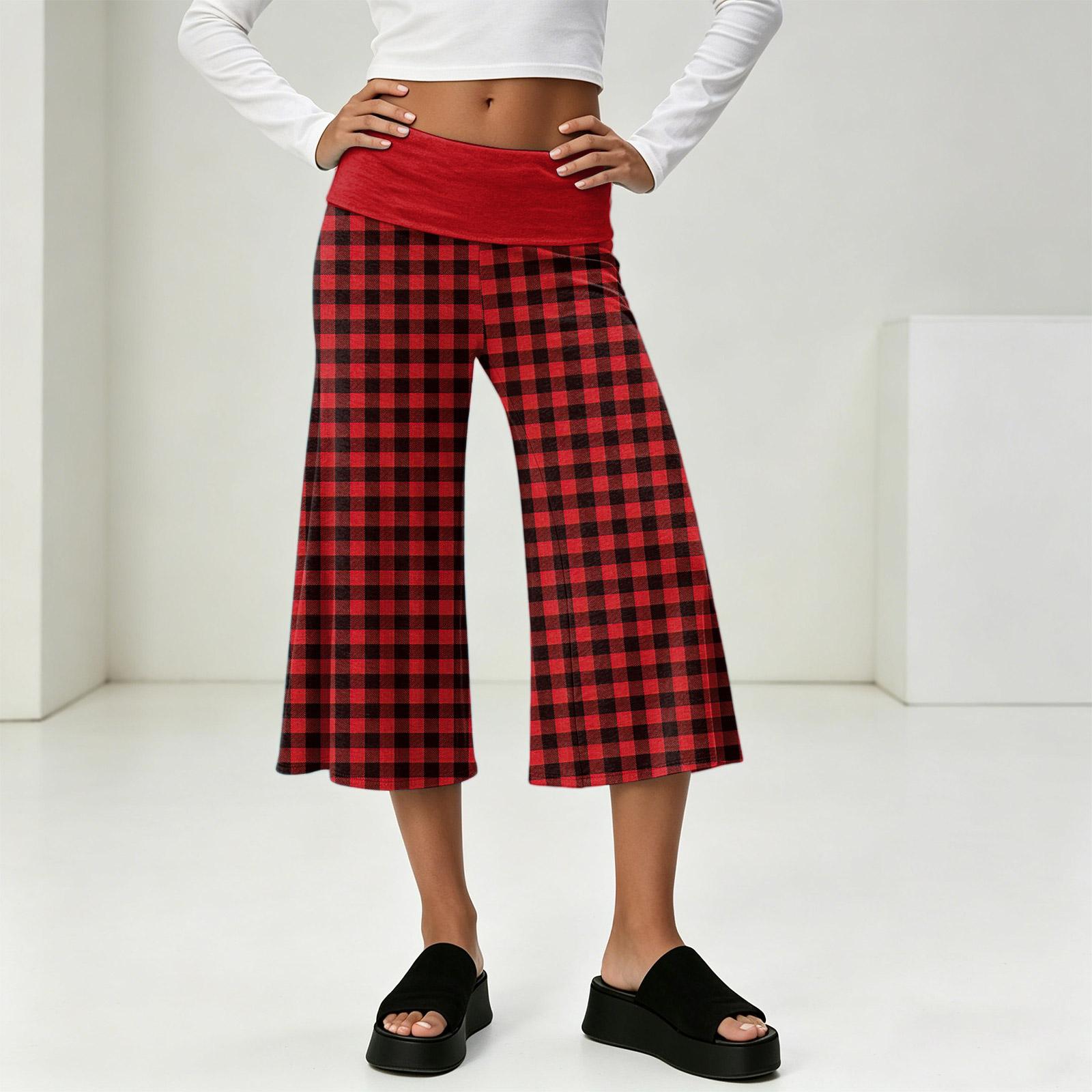 Girls Pajama Pants Long Sleep Plaid Pants Soft Lounge Pj Bottoms with Elastic Waist and Pockets M красный