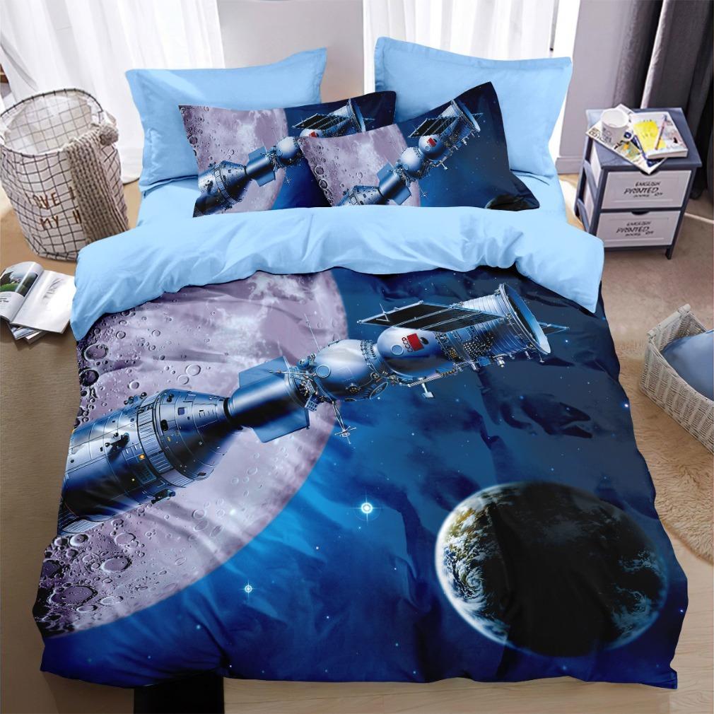 Astronauts Stars Bedding Set The Universe Duvet Cover Set Dark Blue Home Textiles Galaxy Bedclothes Men Women Soft Quilt Cover