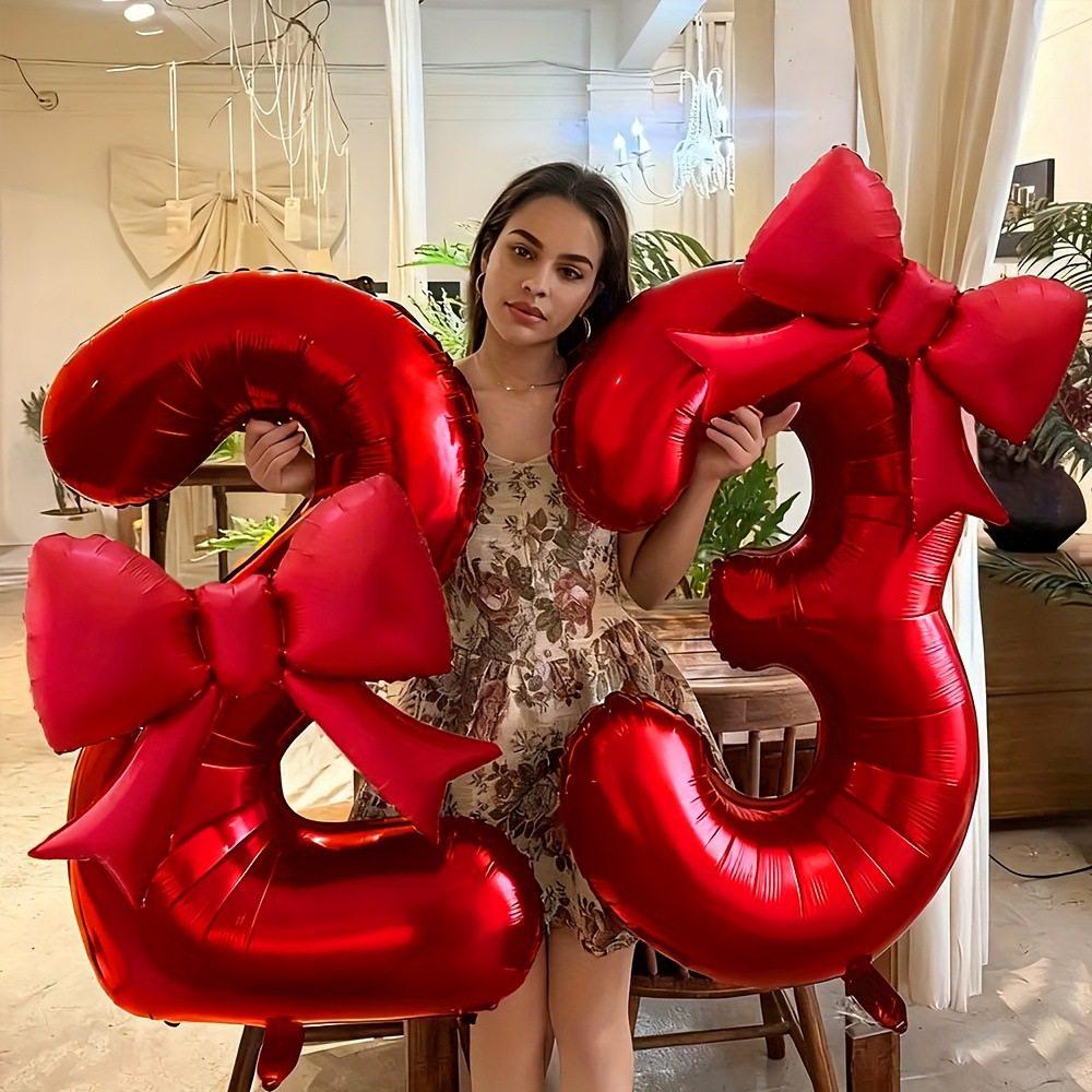Xiaohongshu 32-Inch Red Bow Balloon for Birthday & Valentine's Day Decor