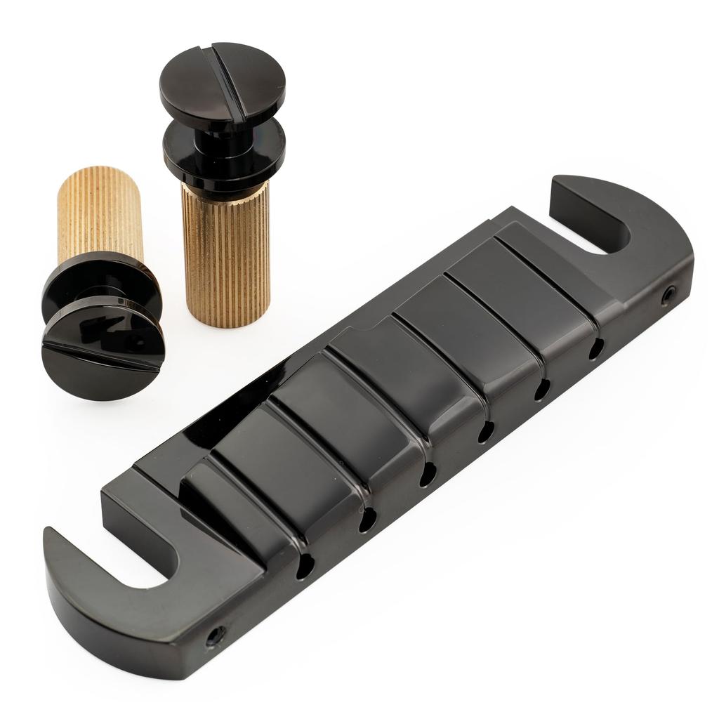 Musiclily Ultra Brass Wraparound Bridge with Stop USA Electric Black 10.4mm Tailpiece, Preset, Guitar,