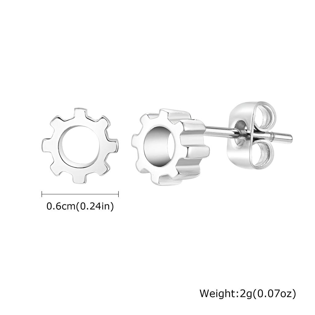 Stainless Steel Gear Stud Earrings for Men Boys,Retro Gray Ear Studs,Rock Punk Jewelry Anniversary Birthday Gifts