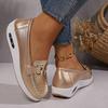 Women's New Leather Metal Casual Single Shoes Lightweight Breathable Large Size Women's Shoes