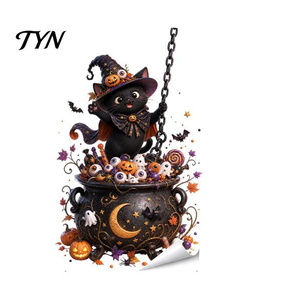Creative Holiday Gift Ideas Halloween Window Stickers, Cartoon Ghost Black Cat Pumpkin Static Glass Flexible Cuttable Ornaments Waterproof Decals for