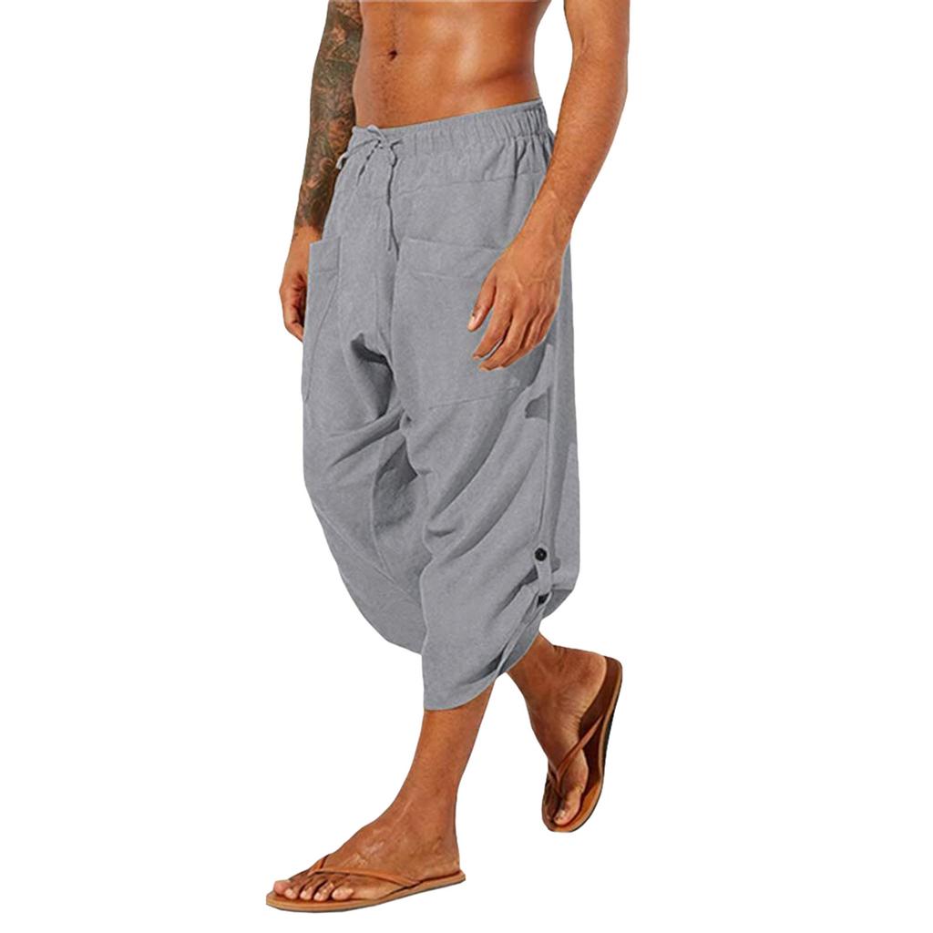 Linen Clothing For Men Easy Bodybuilding Motion Pants For Men Linen Pocket Color Cropped Trousers