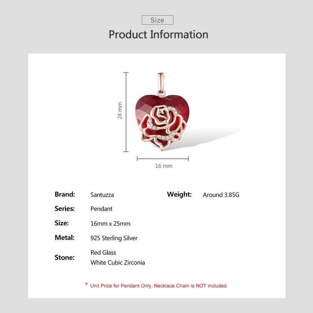 Silver Pendant for Women Pure 925 Sterling Silver Red Stones White CZ Romantic Rose Heart Pendant Gifts Fine Jewelry