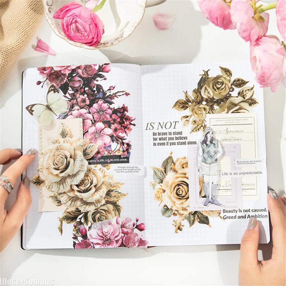 10pcs Large Size Scrapbooking Material Flowers Plant Stickers Aesthetic Stick Labels Decorative Hand Account Diary Album