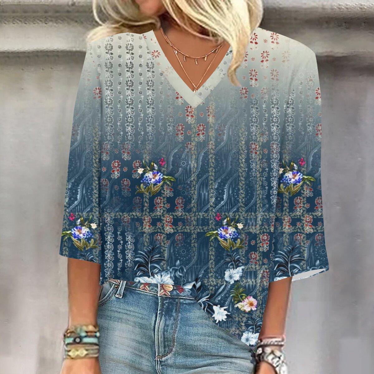 

2023 Весенне-осенний новый модный топ с рукавом 3/4 и принтом