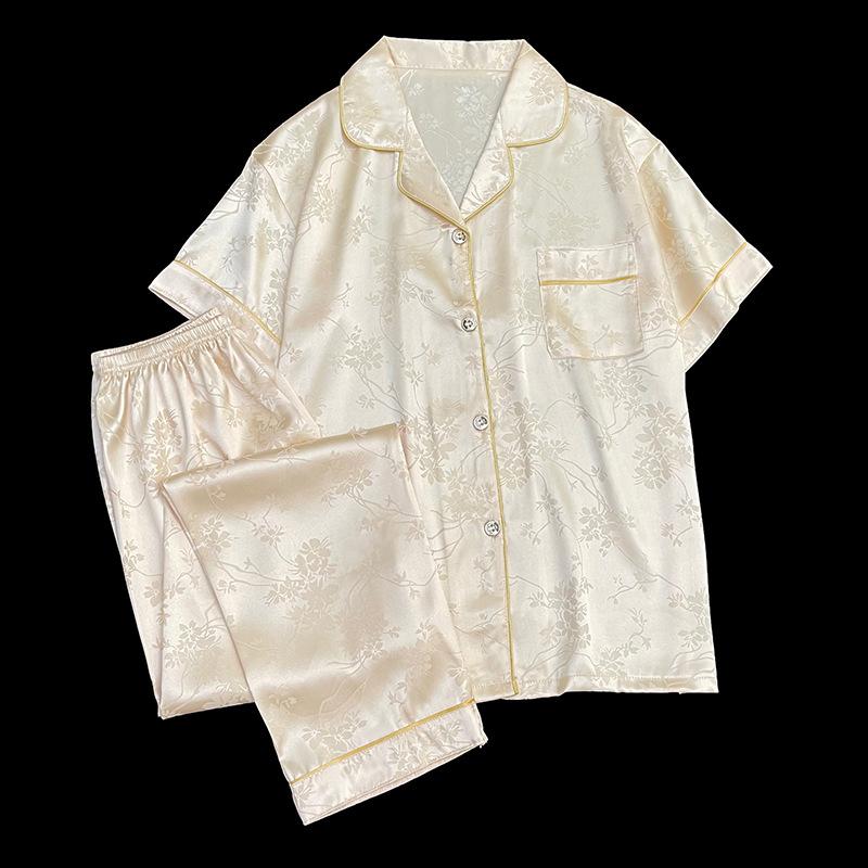 Spring And Summer Wind Floral Simulation Silk Pajamas Women'S Short-Sleeved Trousers Can Be Worn Outside Loungewear