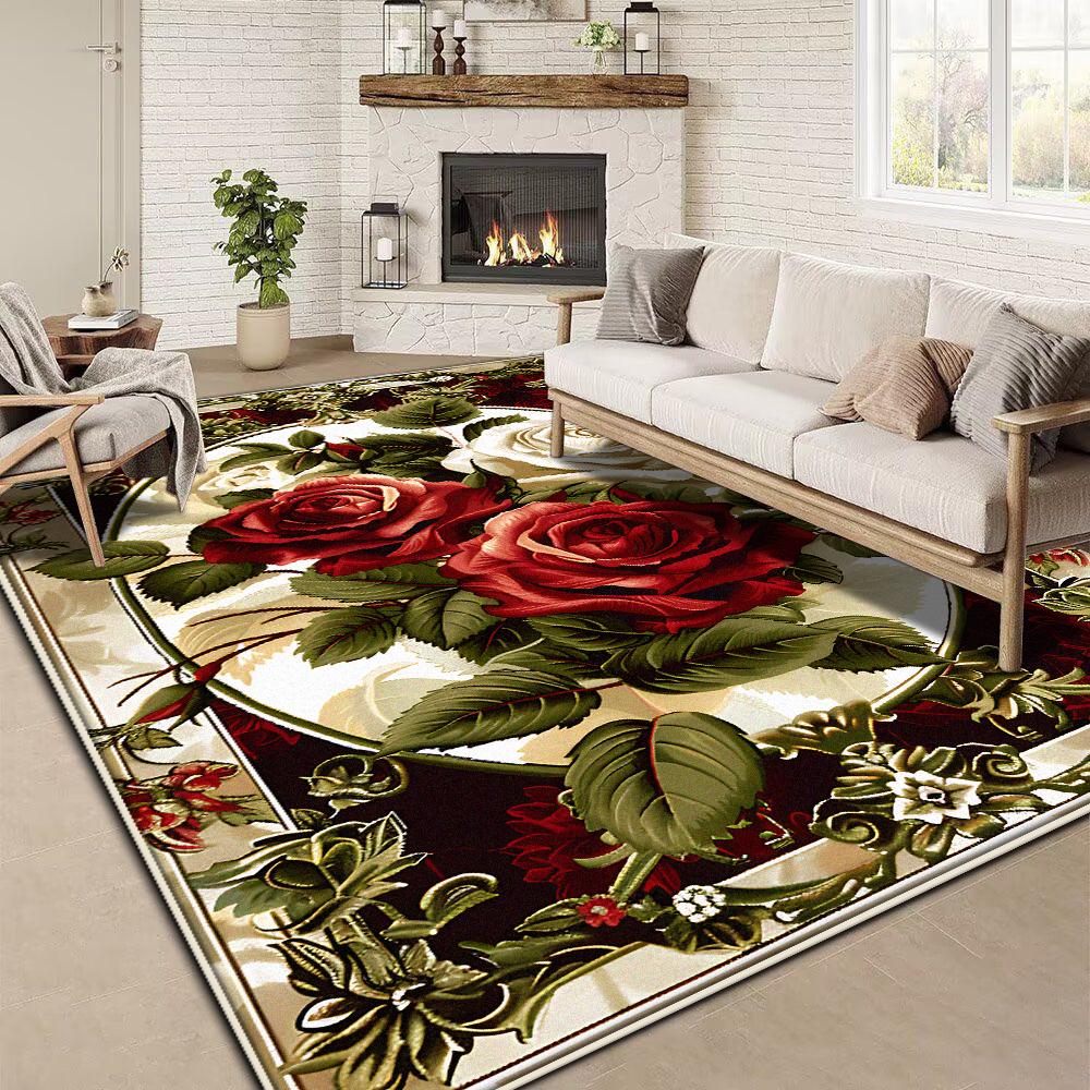 Retro Floral Großer Teppich 200x300 cm Europäischer Luxus Dekorations Teppich für Wohnzimmer Rutschfest Schlafzimmer Ankleidezimmer Waschbare Weiche Matte