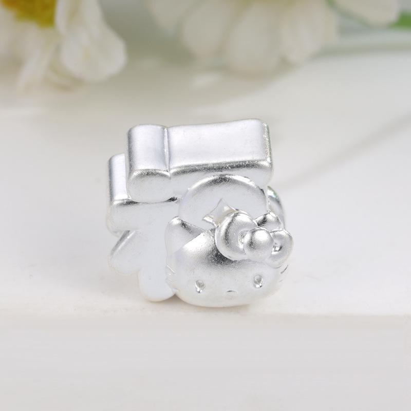 Sterling Silver 999 Hello Kitty Fu Character Lucky Bead Handwoven Rope DIY Jewelry Accessory серебряный