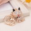 Keychain Pendant 3D Cartoon Cat Design Sparkling Rhinestones Inlaid Key Chain with Lobster Clasp Key Ring Bags Accessories