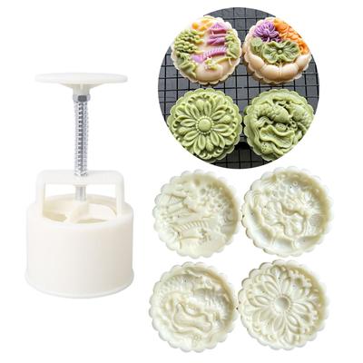 Plastik Mondkuchenstempel Mondkuchenform Festival DIY Handpresse Mondkuchenschneider Fisch Blumenform Gebäckdekorationswerkzeug