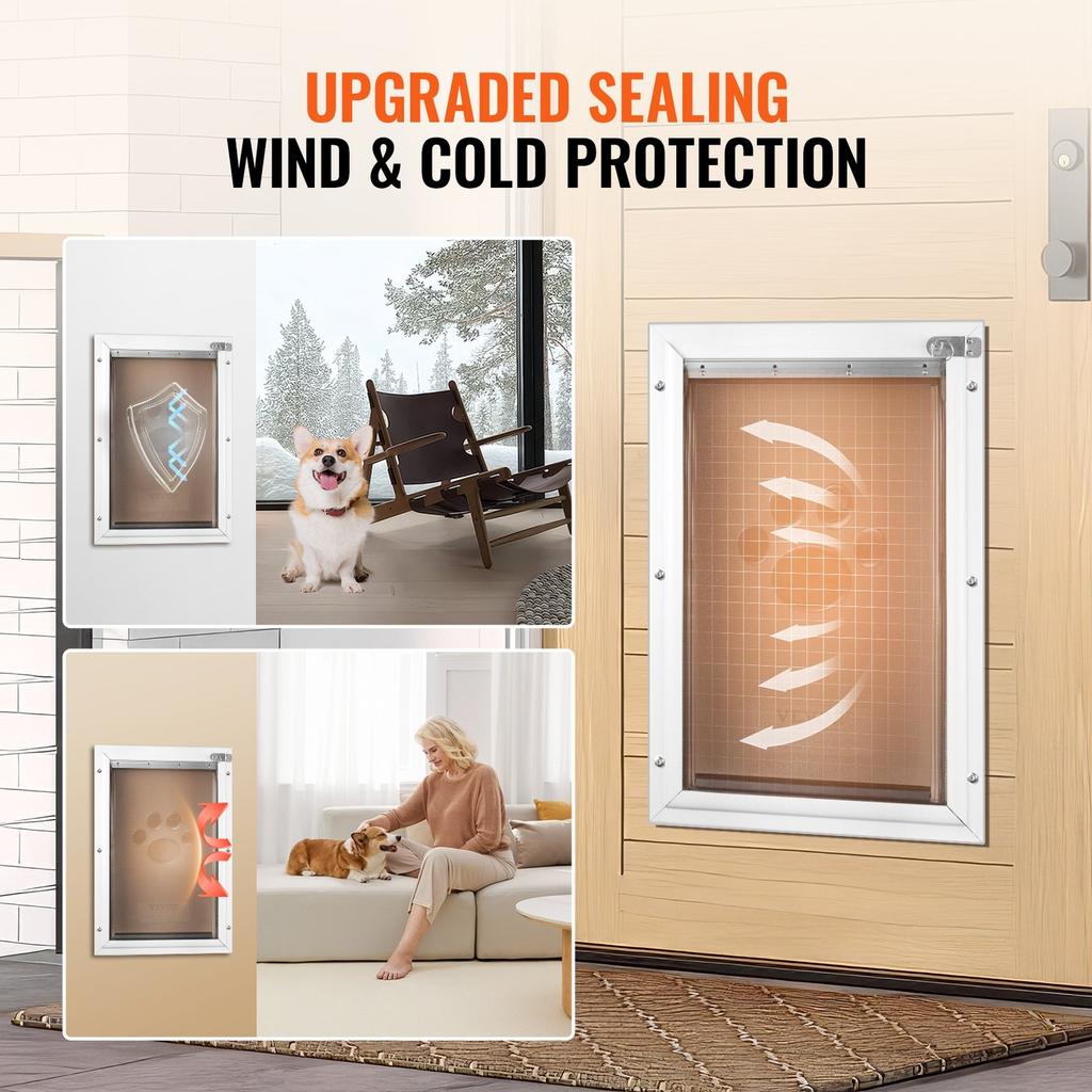 Pet Door for Door with Lock and Magnetic Flap System Aluminum Frame Large