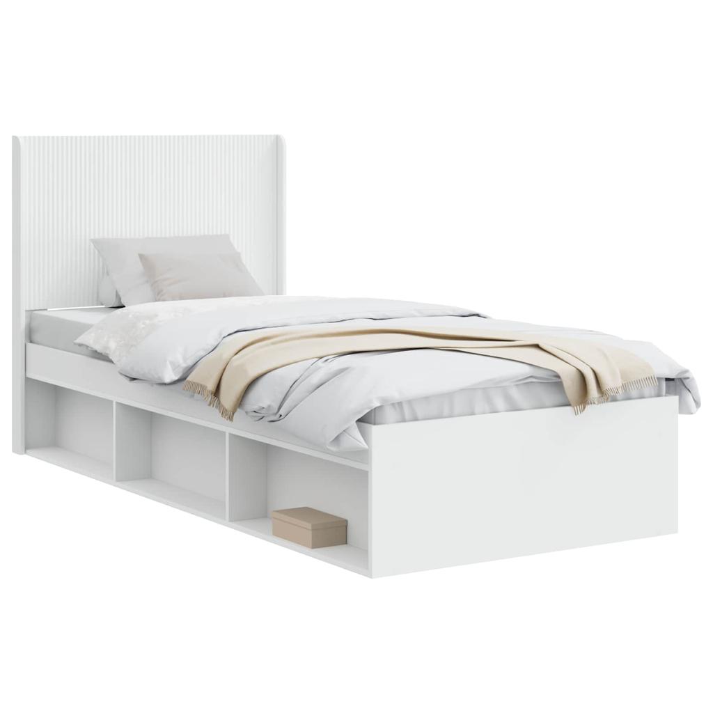 Bed Frame with Storage Space and Headboard White 100 X 200 Cm