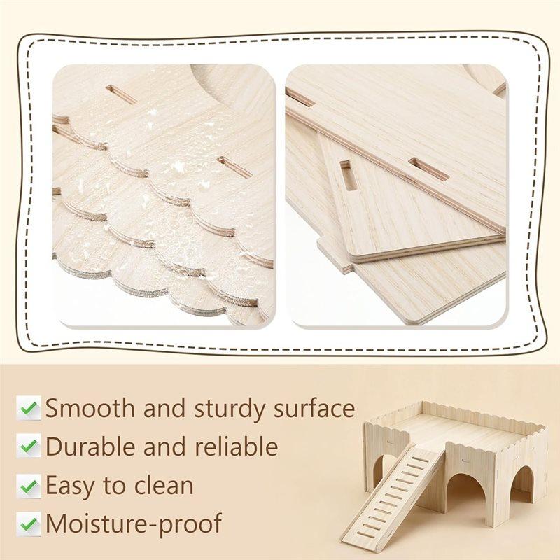 J1UL1N 1 Set Großes Meerschweinchenversteck, Abnehmbares Holz-Meerschweinchenschloss mit Treppe, Einfache Montage Meerschweinchenhaus