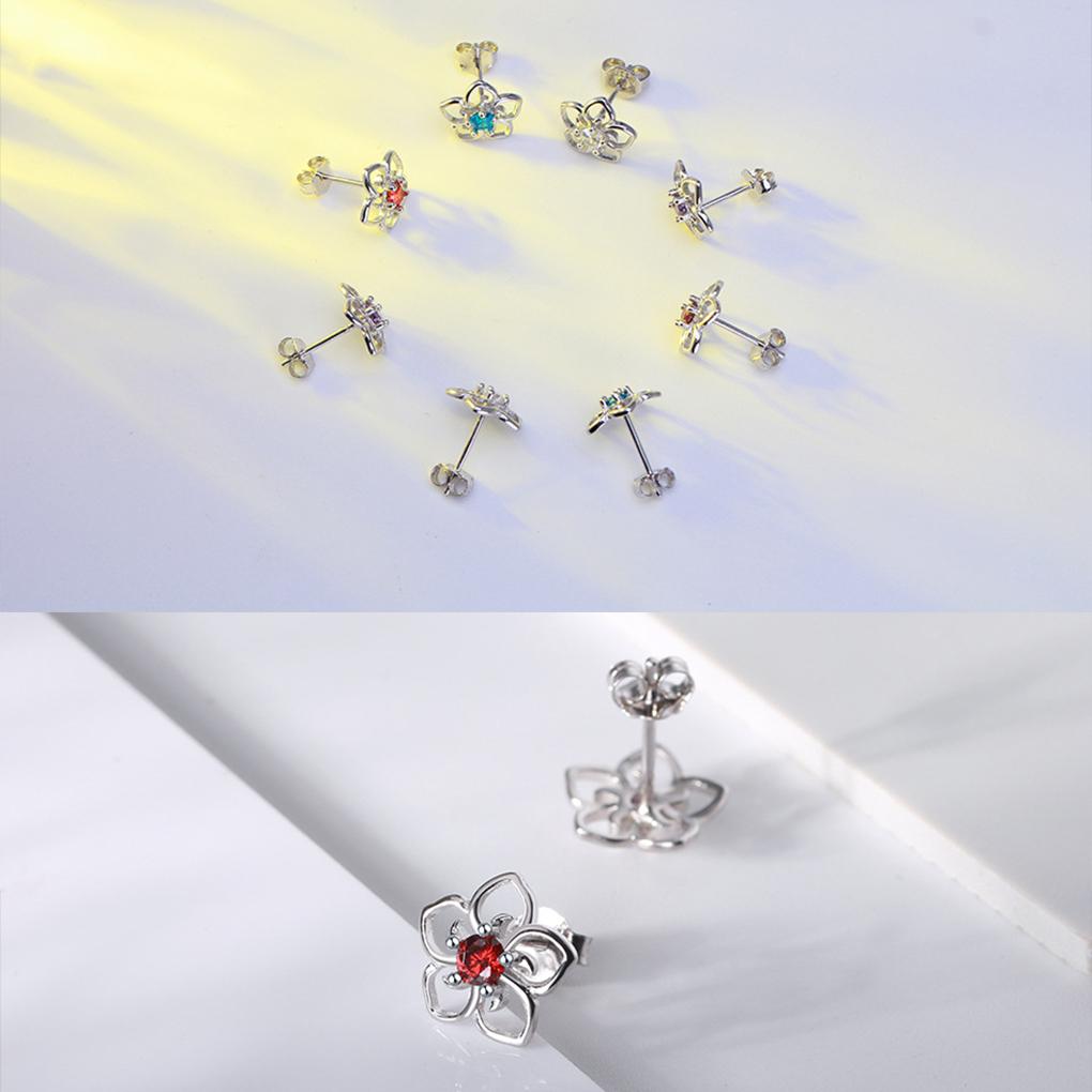 Style Ladies Stud Pair Birthday Girls Unfading Electroplated Ear Earring Silver Shape 1 Gift Flower Copper European