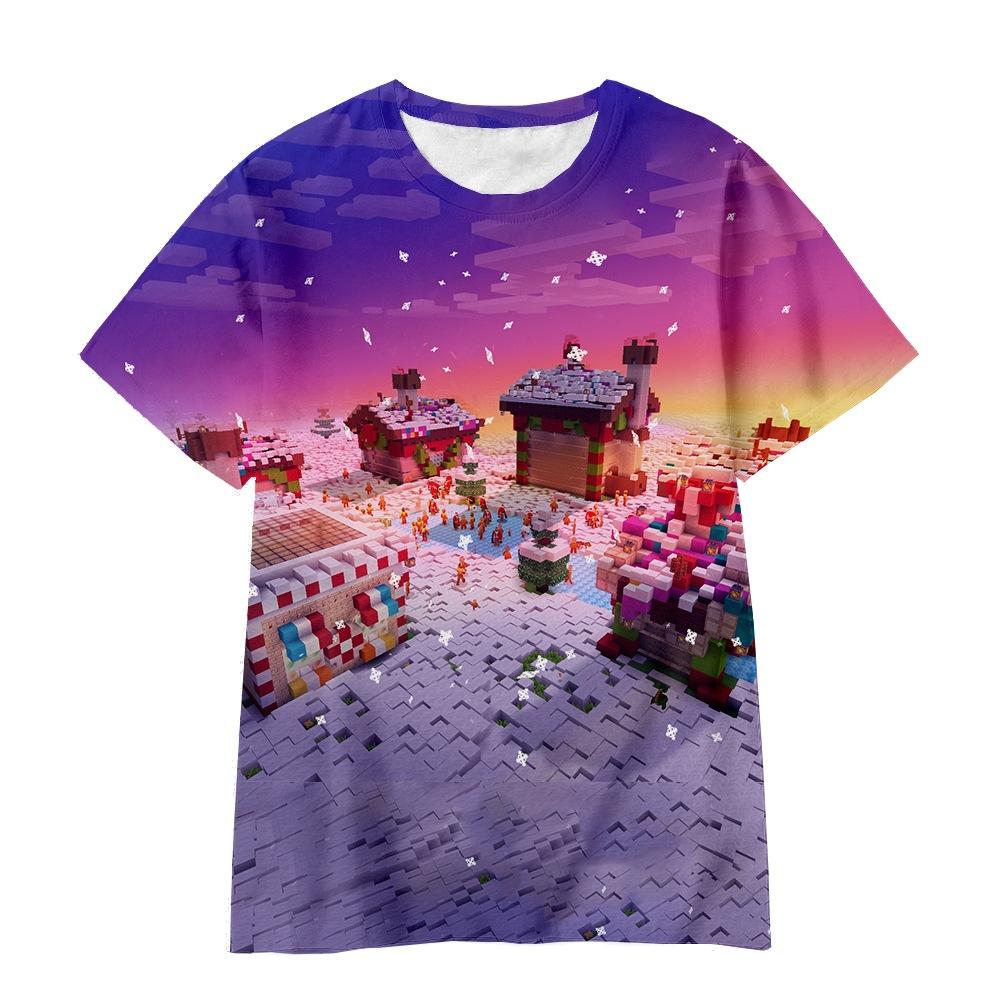 2026 Cross-border Amazon Short Sleeve Cartoon Minecraft 3D Digital Printing Crew Neck Loose Short Sleeve T-Shirt Factory