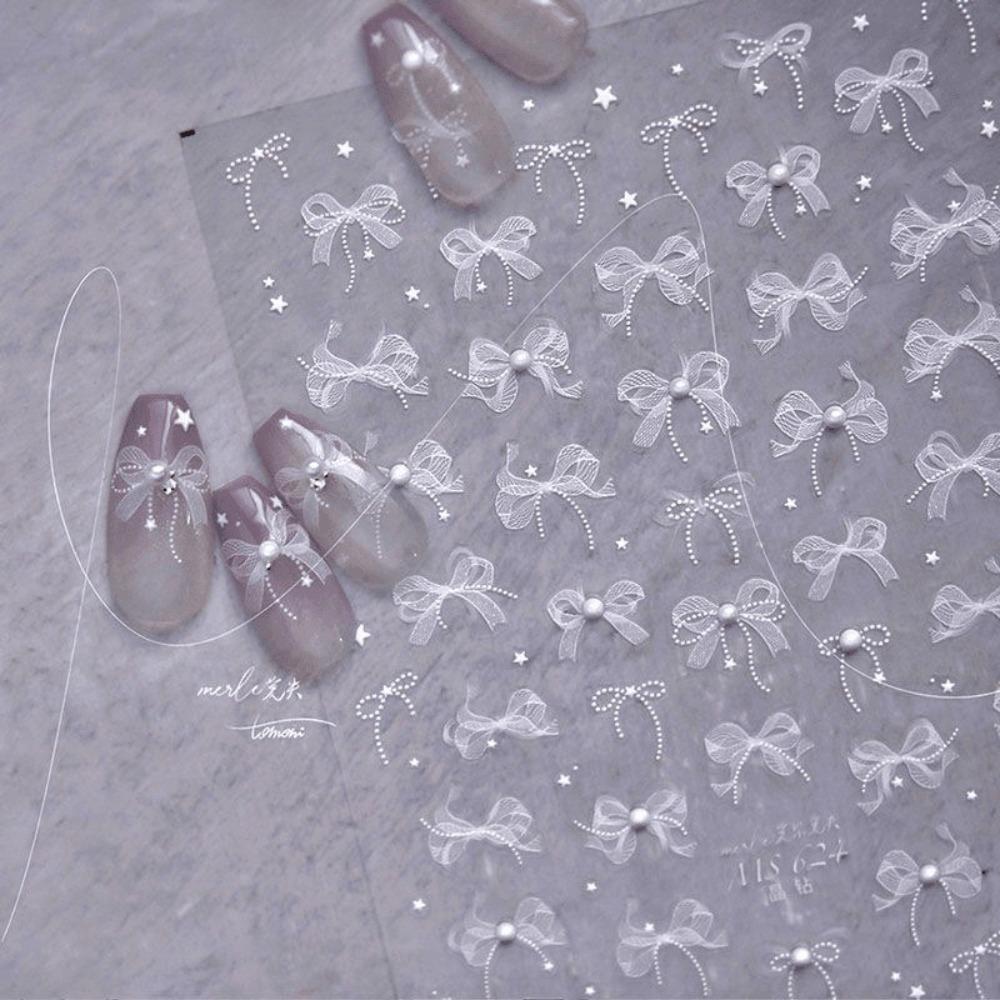 Ruban Nœud Nœud Papillon Décalcomanies pour Ongles Design en Relief Dentelle Décoration d'Ongles Accessoire de Manucure