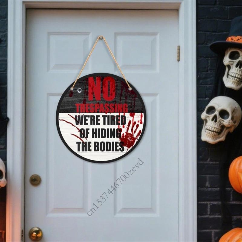 Halloween No Trespassing Wooden Hanging Sign Bloody Horror Front Door Plaque Decoration For Home Office Classroom Decors P9YB