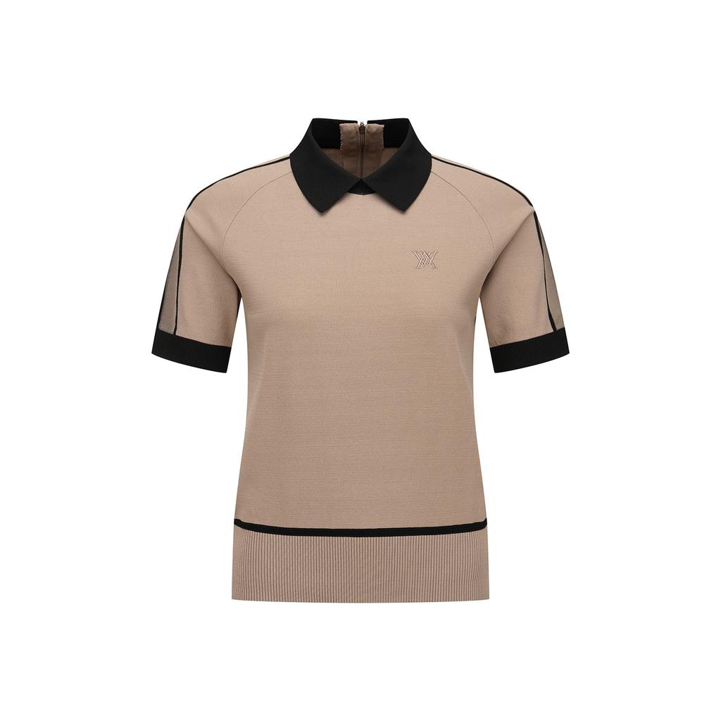 ANEW GOLF Women Mesh Patch Short Sleeve Sweater_Be