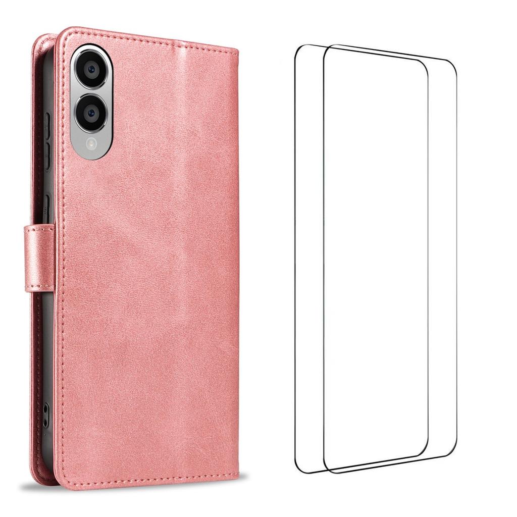 For Samsung Galaxy S25 Edge Case with 2Pcs Tempered Glass WANLONFENG WN Series Calf Texture Leather Phone Cover Big Cutouts