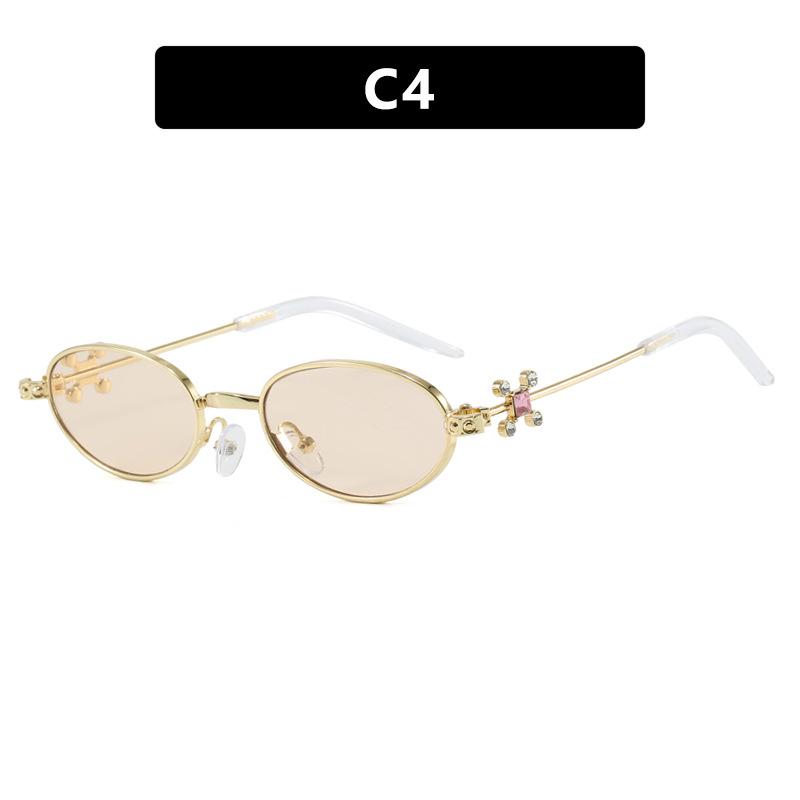 JYL Small Oval Sunglasses UV400 Women Rhinestone Steampunk Anti-Blue / 3642