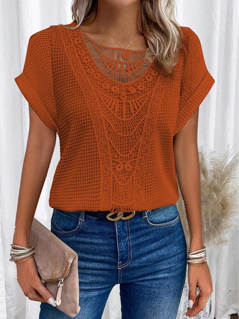 Spring/Summer 2025 Women's Lace Patchwork Casual T-Shirt
