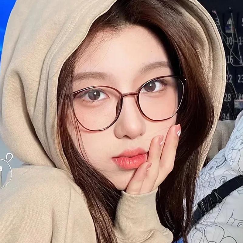 Fashion Anti-Blu Glasses Round Eyeglasses Frame Anti-Radiation Glasses Computer Eyewear No Degree Daily Office Wear Women Men