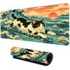 Ukiyo-e Ocean Wave Cat Mouse Pad Large Computer Office Game Table Mat Rubber Anti-slip Stitched Keyboard Mat 90x40 XXL Desk Pads