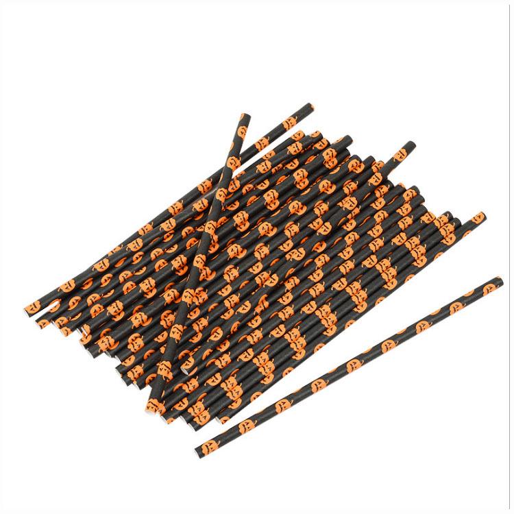 Biodegradable Halloween Paper Straws with Skull and Pumpkin Design