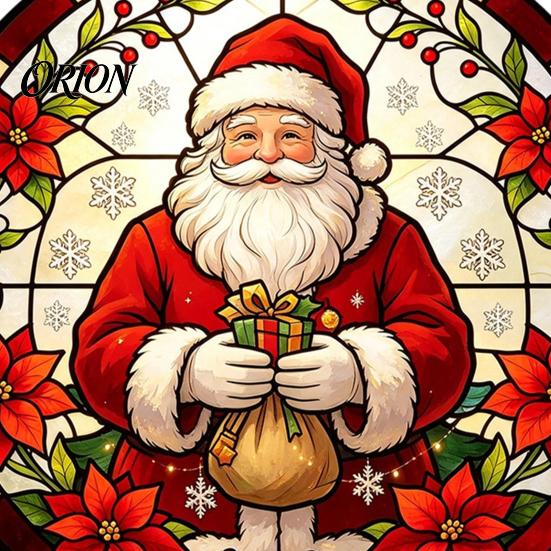 Removable Static Window Film Round Christmas Sticker, Stained Glass Style, Holiday Storefront Decals Cling, Santa Claus Tree PVC Decal for Home Decor