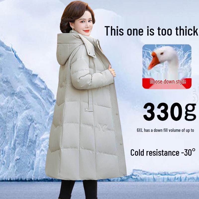 

Брендовая женская длинная куртка из натурального гусиного пуха - Супертолстое зимнее пальто для женщин среднего и пожилого возраста. 3XL 60–68 kg