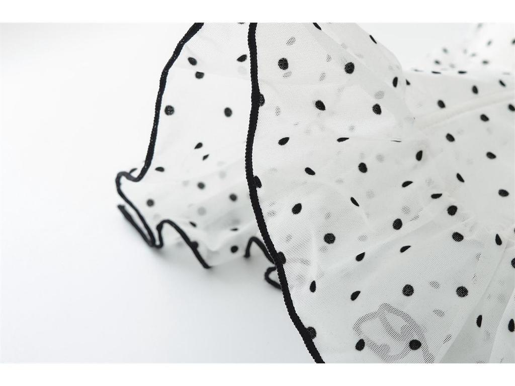 Korean Elegant Polka Dot Ruffle Camisole, Slim Fit with Chest Pads, Waist-Cinched, Flattering Lace Top for Women