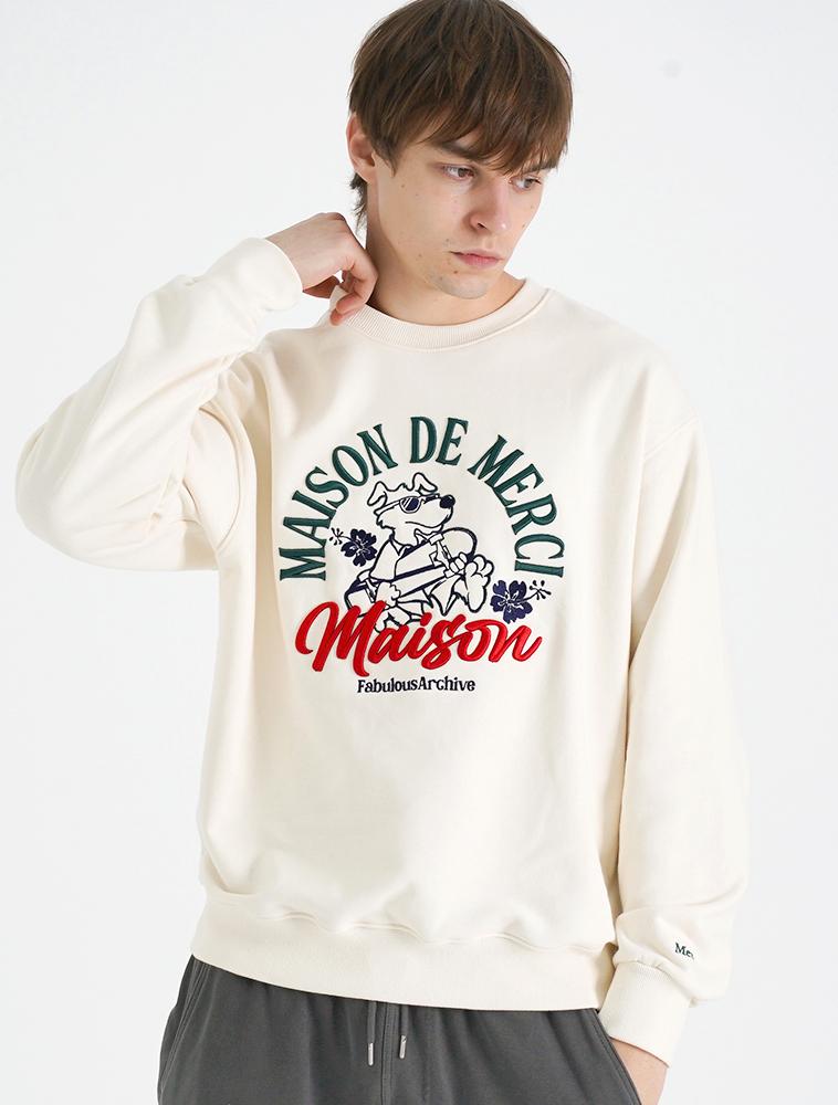 LA MAISON STUDIO Unisex Fun Puppy Skateboards Heavy Terry Sweatshirt Cream (Fce3Ts603M)