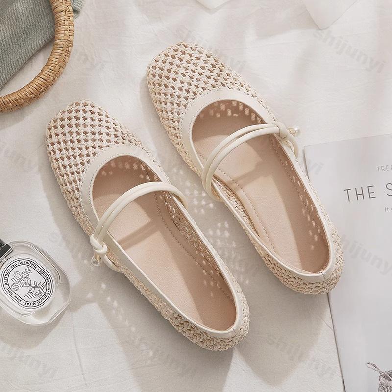 Summer Women Ballet Flats New 2026 Mesh Breathable Fashion Outdoors Mary Jane High Heels Square Toe Pumps Female Zapatos Mujer