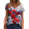 Summer Flower T-Shirts Floral 3D Print Women V-Neck Short Sleeve T Shirt Y2k Harajuku Oversized Tees Tops Female Street Clothing