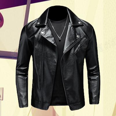 Men's Fashion Windproof Motorcycle Leather Coat PU Leather Stand Collar Zipper Cardigan Leather Jacket Business Leather Jackets