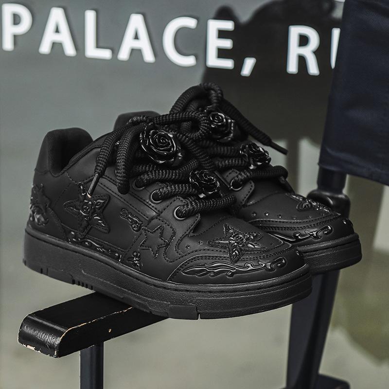 2024 Jaro a Podzim Reliéf Růže Guochao Niche Kreativní Hvězdné Boty Pánské a Dámské Párové Plátěnky Sportovní a Volnočasová Obuv