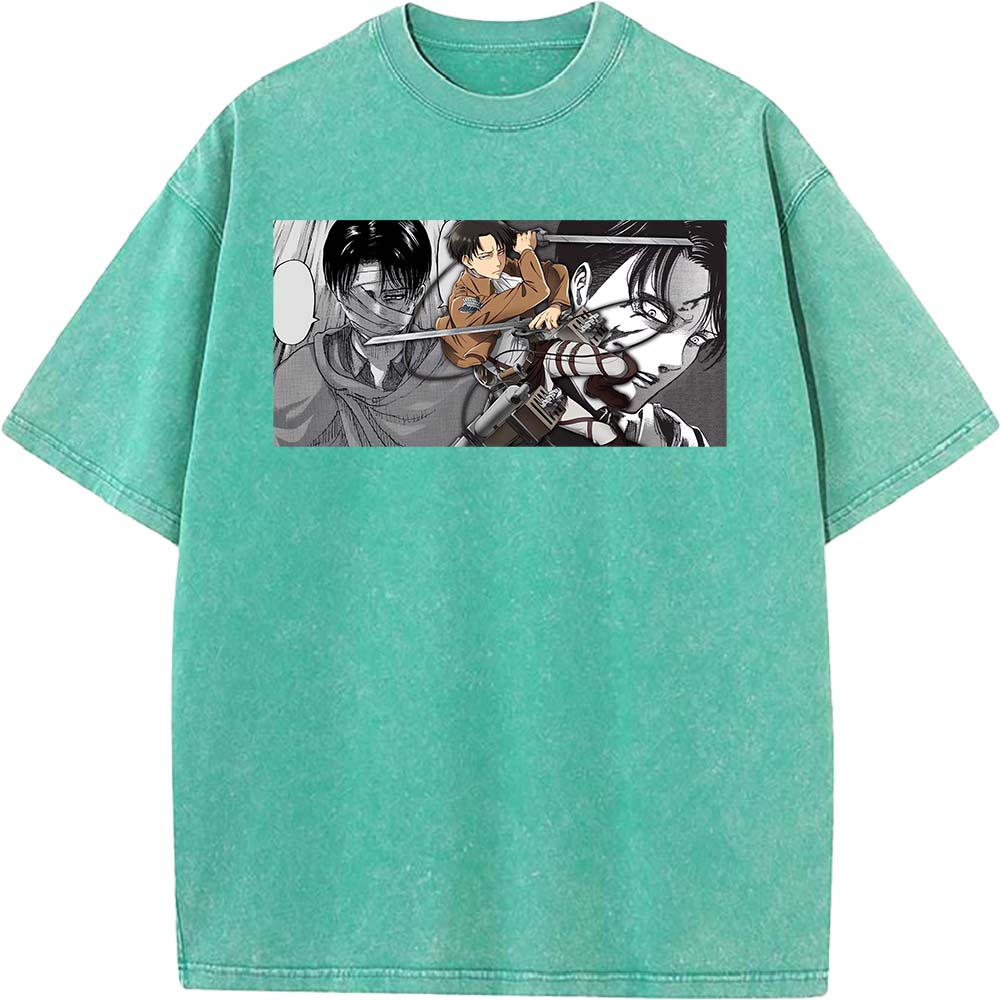 Anime Attack On Titan Levi Ackerman Graphic Tee Men Women Washed Cotton Tshirts Casual Manga T Shirt Harajuku Male Retro T-shirt