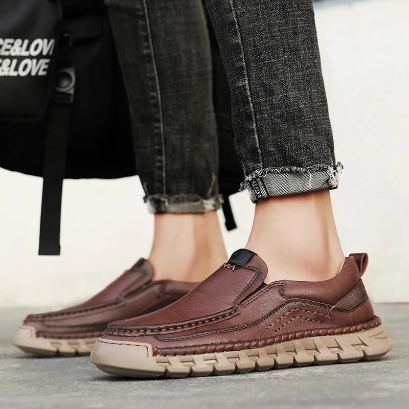2025 New Men Casual Shoes Handmade Leather Loafers Comfortable Men's Shoes Quality Split Leather Flat Sneakers
