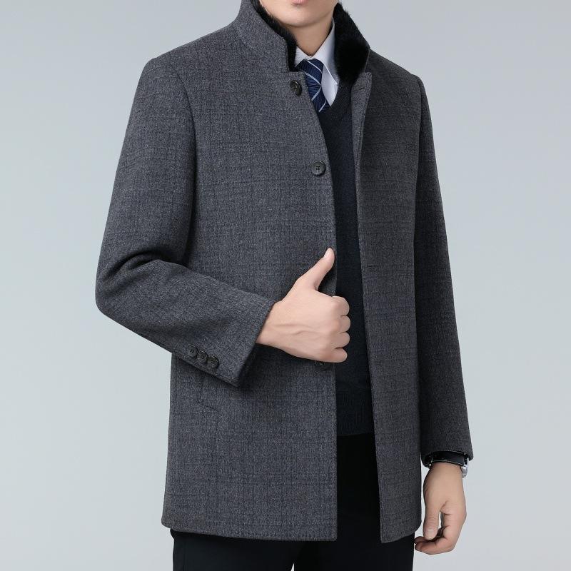 

Кашемировое пальто мужское средней длины из утолщенного меха норки с воротником-стойкой, деловой повседневный двусторонний шерстяной пуховик 195