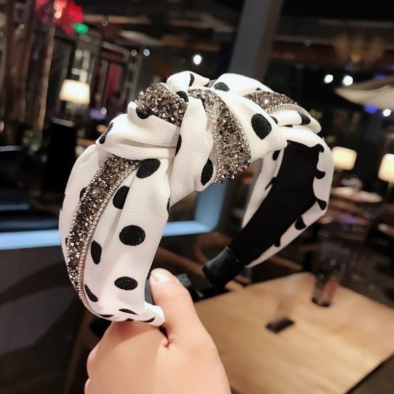 New polka-dot knotted headband wide-brimmed diamond hairband fabric light luxury hair accessories