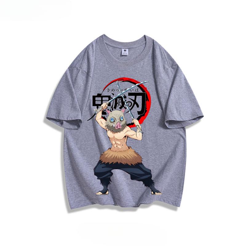 Popular anime demon slayer print 100% pure cotton short sleeved summer men's outdoor casual fashion comfortable streetwear