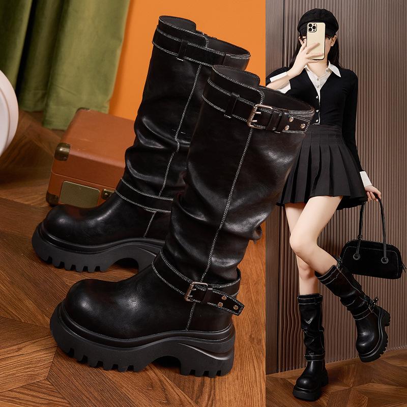 Boots Boots Women's 2025 Autumn and Winter New Fleece Warm High Boots Versatile Inner Heightening Merard Knight Boots