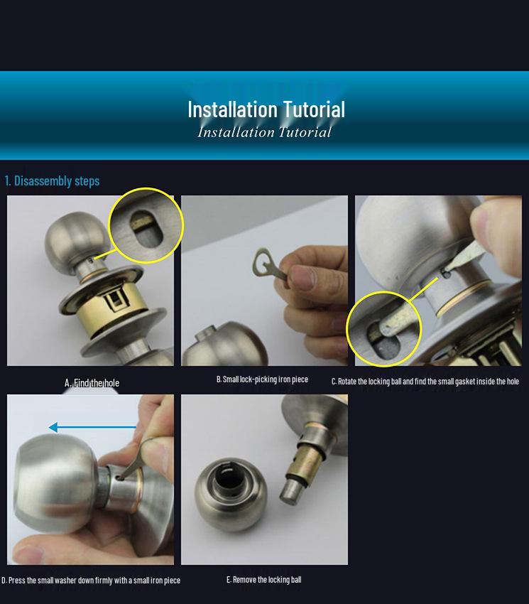 Uniwersalny sferyczny zamek wewnętrzny ze stali nierdzewnej - Okrągły cylinder do sypialni i łazienek.