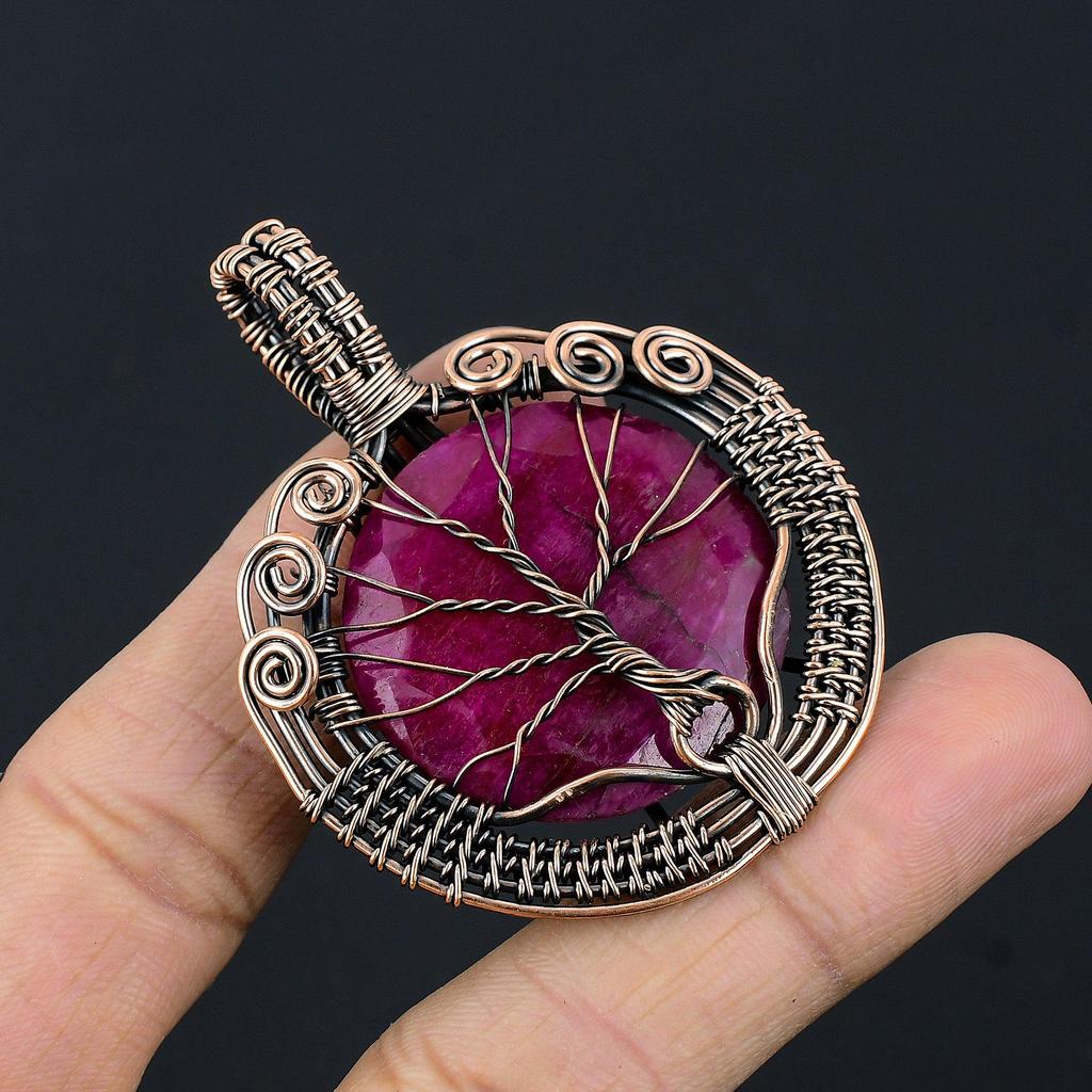 Ruby Pendant Gemstone Jewelry, 999 Copper Wire Wrapped Handmade Pendant, Latest Design Jewelry