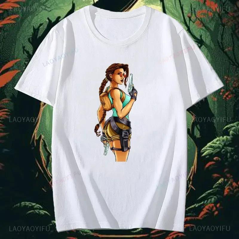 Tomb Raider Lara Croft Unisex Printed Cotton Tshirt Action Adventure Game Fan Graphic Tee Streetwear Casual Top For Gamers