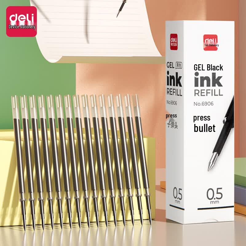Deli 0.5mm Black Retractable Gel Pen Refills