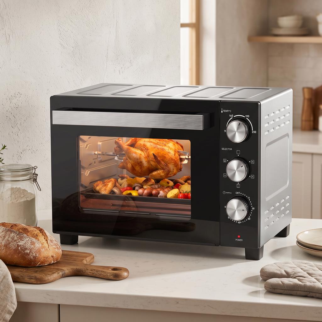 Mini Oven, 36 L, 1500 W, Rotisserie, Convection, Fan-Assisted, 60-Min Timer, Silver