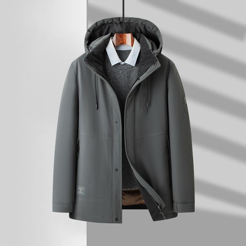 Autumn and Winter Duck Down Unloading Cap Zipper Version Middle-aged Business Warm Down Casual Thick Coat